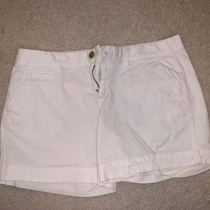 white cotton button up shorts